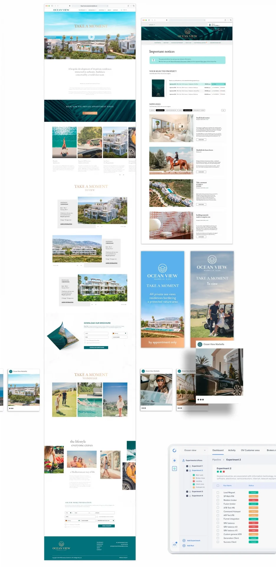 Diseño web de microsite y landing page, conectividad con CRM Hubspot. Muestra del diseño de banners para campañas de Marketing Digital en el sector inmobiliario