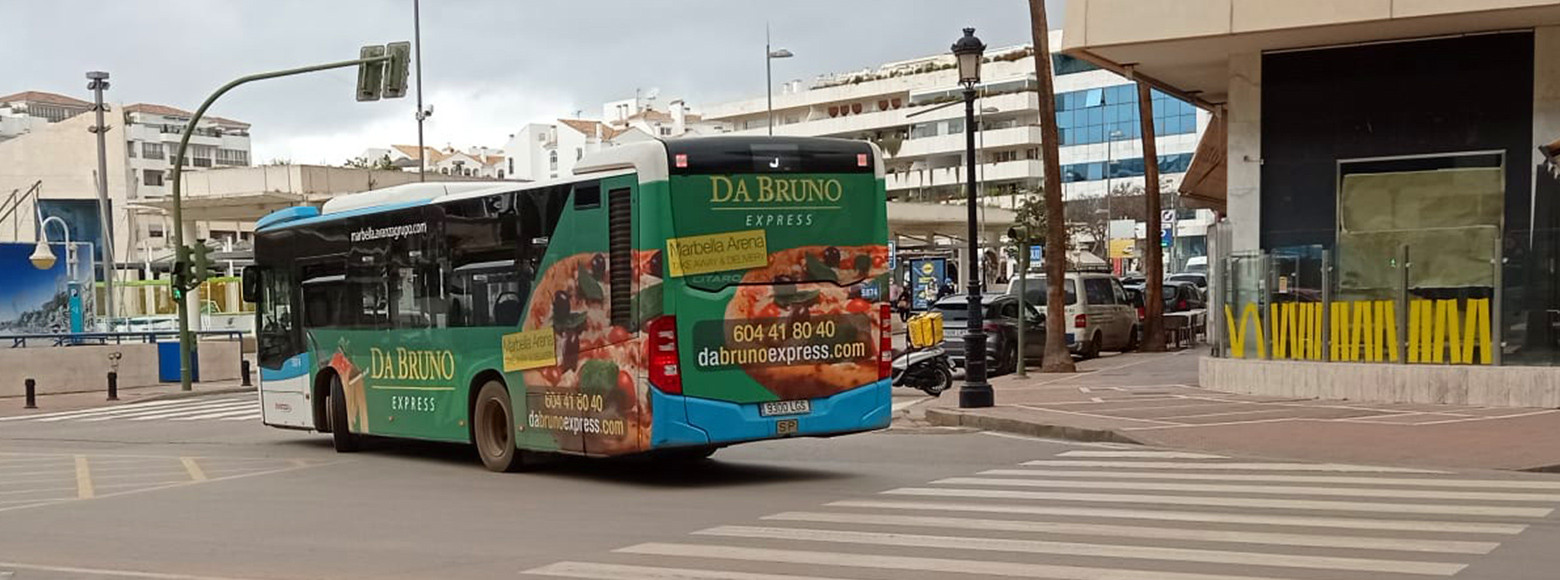 Campaña de Publicidad Exterior para DaBruno en los los autobuses publicitarios de Marbella.